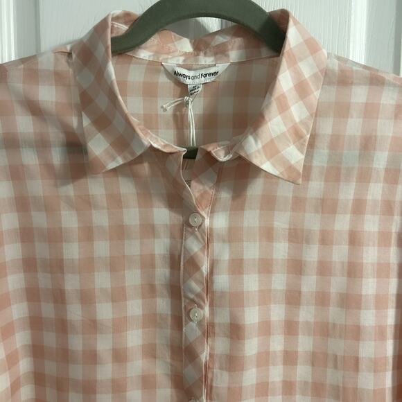 NWT Always and Forever Dusty Pink Gingham Half Button Up Popover Top Size Medium - Picture 2 of 8